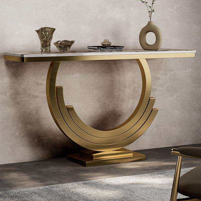 入户玄关别墅客厅不锈钢一体靠墙条案现代简约岩板玄关桌