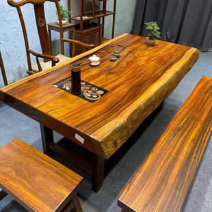 兄弟连茶桌茶盘电磁炉奥坎大板绿心檀木原木茶台实木中式实木茶台