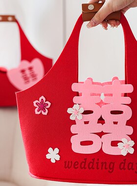 结婚伴娘无纺布伴手礼包喜字实用新娘婚包陪嫁回礼手提袋礼盒套装
