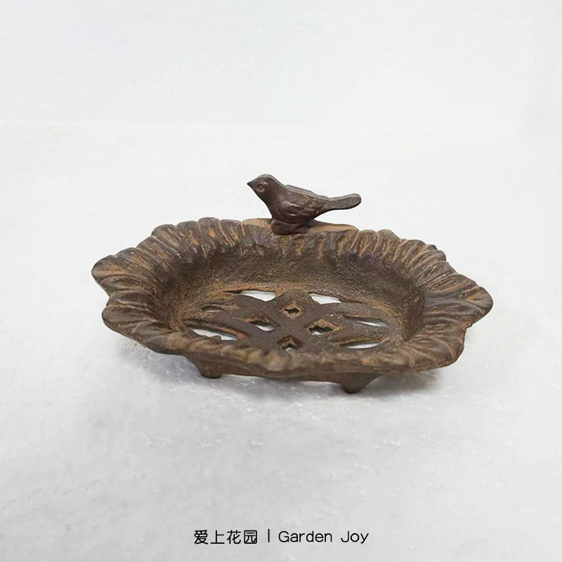 爱上花园园艺杂货阳台室内装饰铁艺小鸟水龙头铸铁花纹肥皂盒