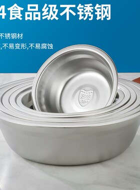 304不锈钢汤盆深盘圆盘铁碗汤碗家用菜碟子烧烤浅盘鱼盘食堂面盆