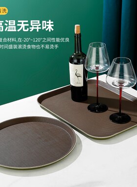 钢化托盘长方形塑料超大商用防滑圆形酒店餐厅KTV专用杯子上菜托