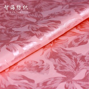 粉红色浮雕暗纹提花棉绸缎复古风裙子旗袍汉服装布料面料秋天