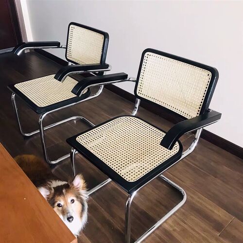 DPstudio中古藤编扶手椅电脑椅家用餐椅办公椅靠背简约单人藤椅