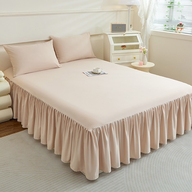 纯色简约床裙单件针织棉双层纱床单三件套B1.2m1.5米1.8x2x2.2床