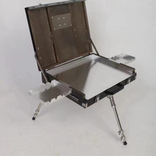棕色金属三脚写生油画箱创作画架不锈钢油颜料箱美术油画用品写生