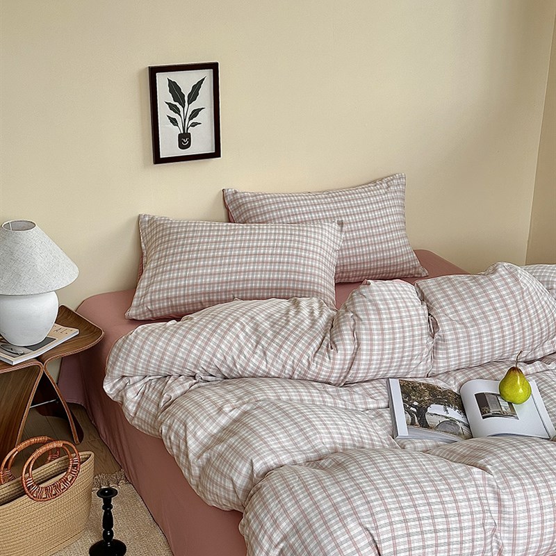 慕落灰简约水洗棉四件套条纹x被套男生学生宿舍床单三件套床上用