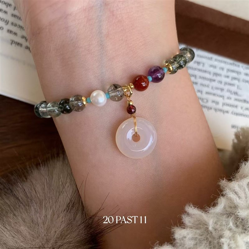 20past11梦若草莓晶绿幽灵B紫水晶红玛瑙珍珠平安扣绿松石手链