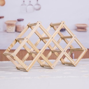 实木葡萄酒架菱形折叠红酒架收D纳架酒柜酒格子红酒展示架家用