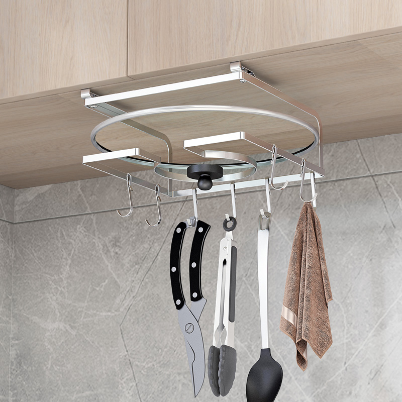 304不锈钢厨房吊柜锅盖架 橱柜免打孔放锅盖置物架U带挂钩收纳用