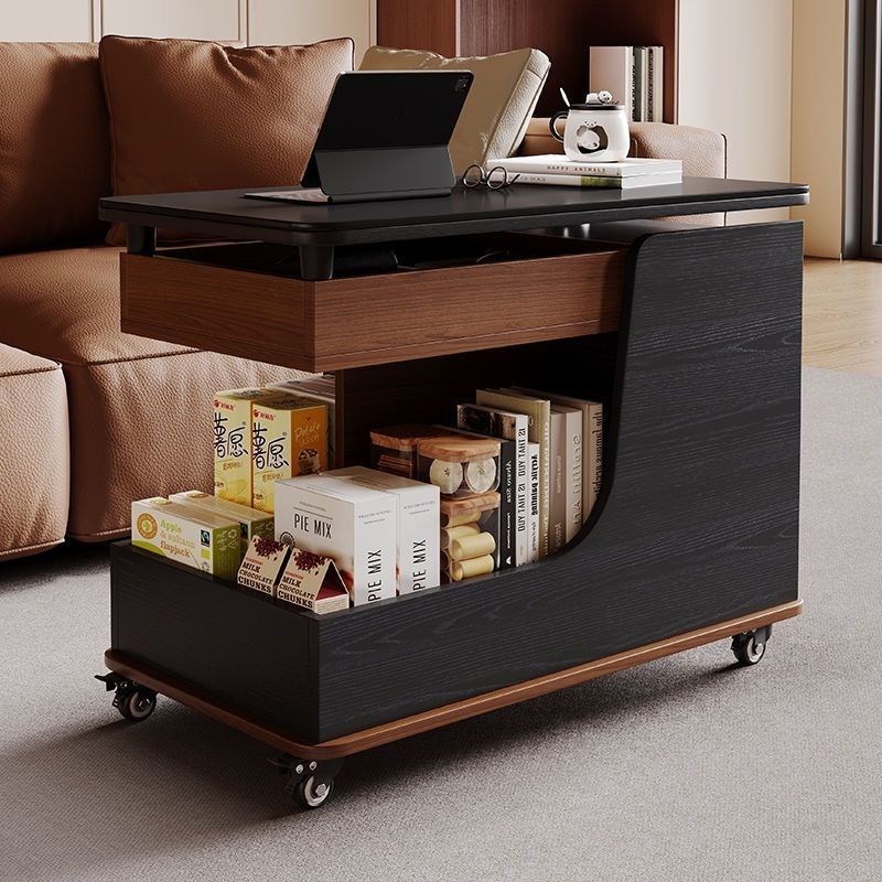 岩板实木升降茶几桌小户型边几客厅家用沙发边柜角柜X移动角桌角