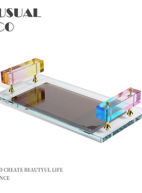 现代简约欧式轻奢炫彩水晶托盘摆A盘样板房售楼处客厅餐桌饰品摆