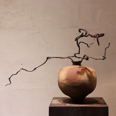 侘寂风复古粗陶瓷花n瓶客厅插干花家居玄关民宿新中式高级装饰摆