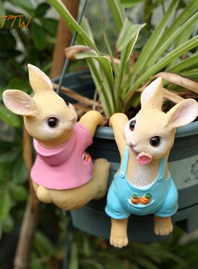 小动物乡村卡通树脂爬盆边玩w偶小人娃娃个性庭院桌面装饰朋友送