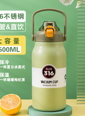 保尔保温杯大容量女n316不锈钢新款运动水壶男吸管旅行家用保温壶