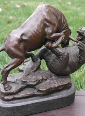 之争铜摆件家居客厅酒柜桌面雕塑玄关海房争霸股牛熊办公室书招财