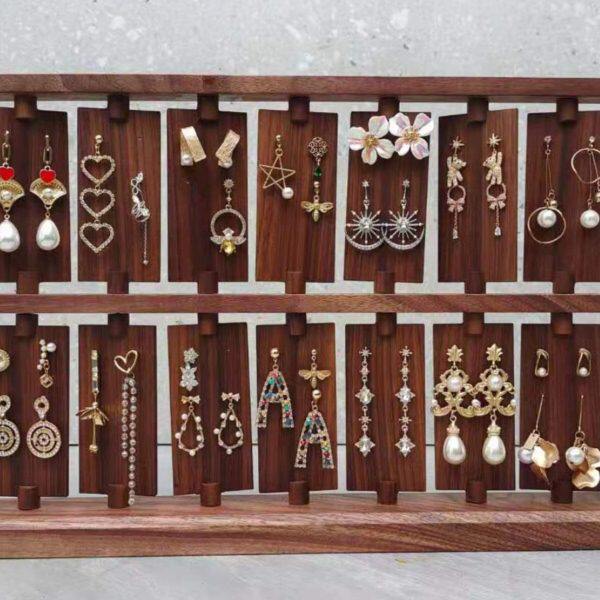 可旋转陈列耳饰品全新款双层黑胡桃木创意耳钉耳饰展示架拍摄道具