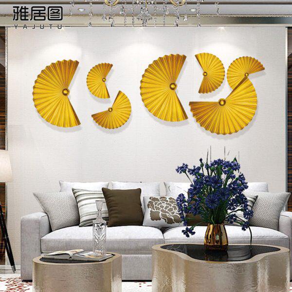轻奢新中式金属品餐厅墙面装饰形墙饰挂件扇客厅背景墙装饰铁艺