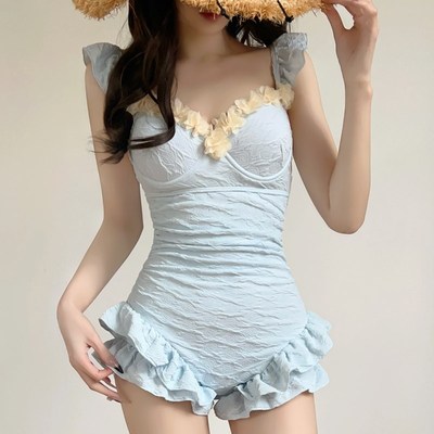 绝美泳衣女2025新款爆款连体这肉显瘦小胸聚拢带钢托高级感泡温泉