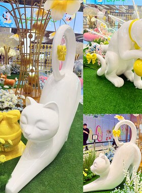 花园装饰可爱仿真猫咪雕塑园林景观别墅庭院户外草坪抽象动物摆件