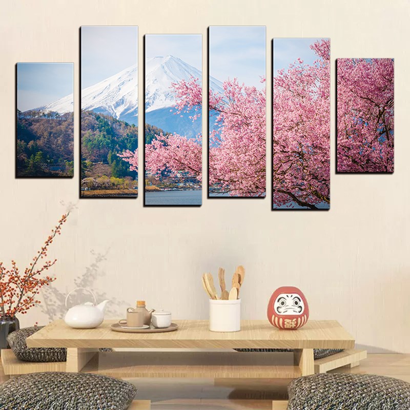 樱花富士山客厅装饰画酒店民宿榻榻米壁画日式餐厅居酒屋风景挂画图片