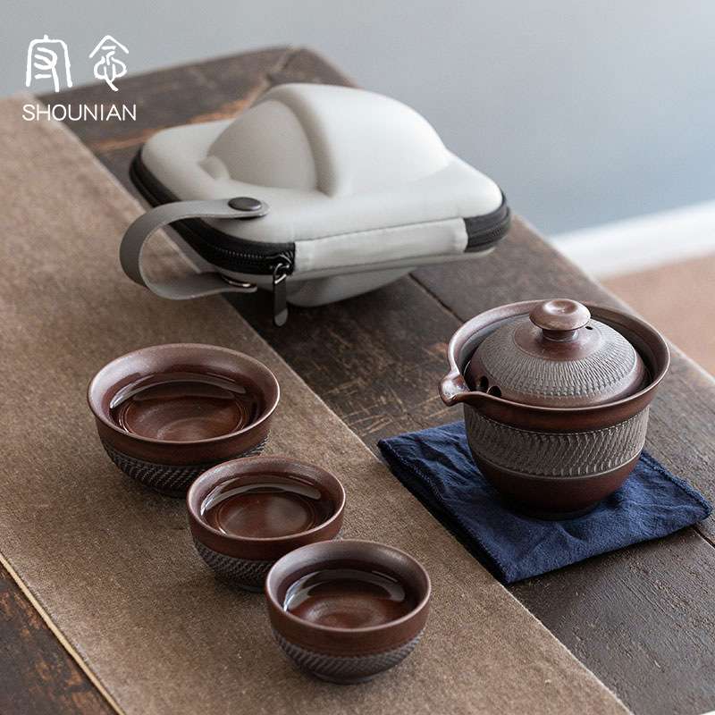 守念户外便携式旅行功夫小套茶具套装一壶三杯陶瓷简约快客杯旅游