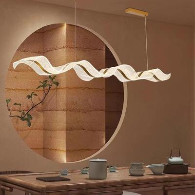 餐厅吊灯酒店前台设计师艺术飘带灯吧台茶室波浪led灯具家居北欧