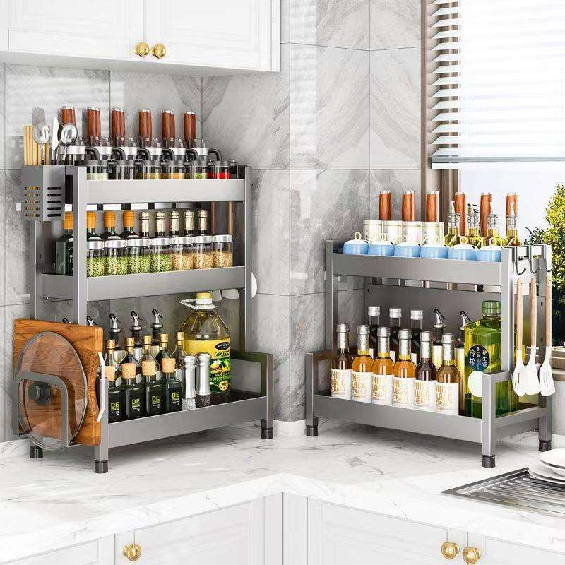 厨房多层调料架台式厨房置物架货架家用加厚多功能不锈钢收纳架子