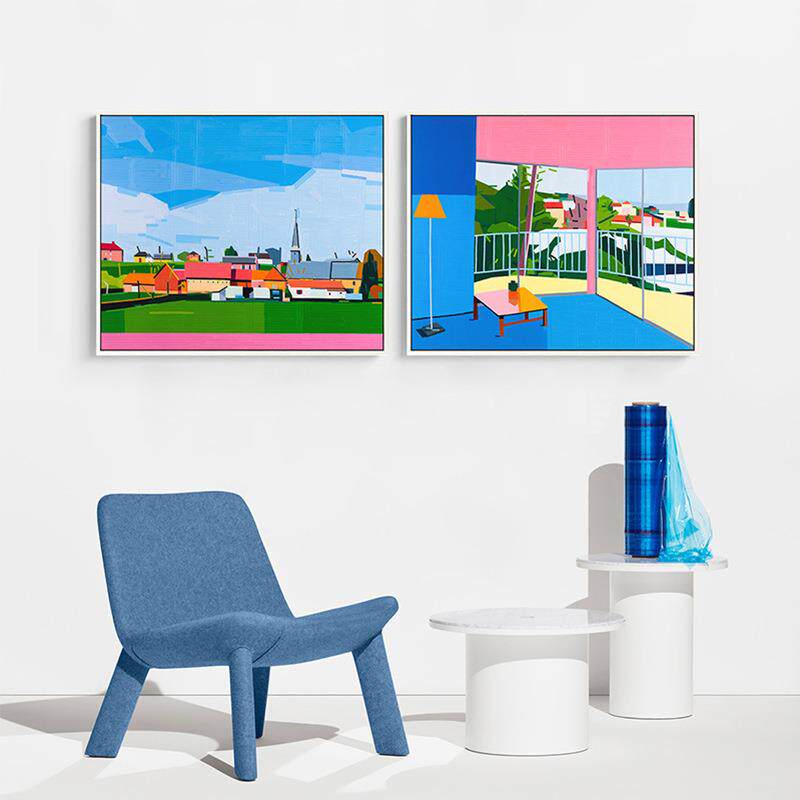 西好莱坞 北欧撞色风景装饰画小众文艺无框画高级个性色彩玄关画