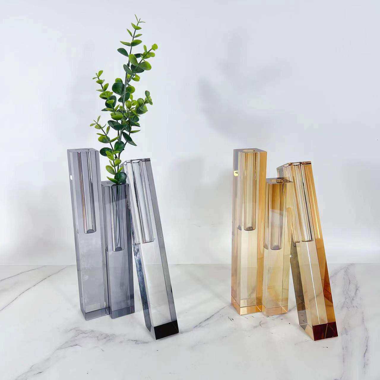 现代创意水晶玻璃几何花瓶花器摆件客厅家居装饰品桌面样板间软装