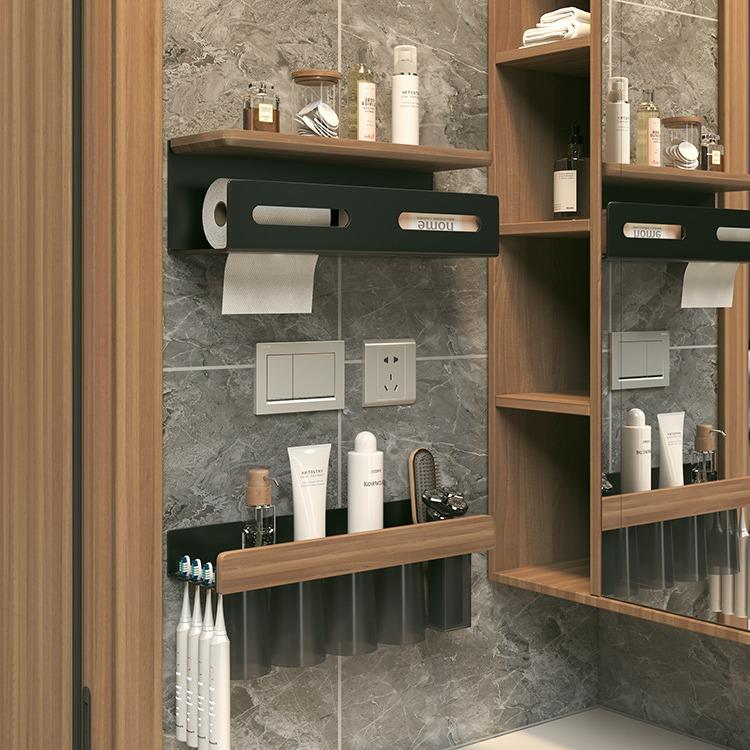 黑胡桃木纸巾盒洗脸巾置物架免打孔卫生间双层洗脸巾收纳纸巾架