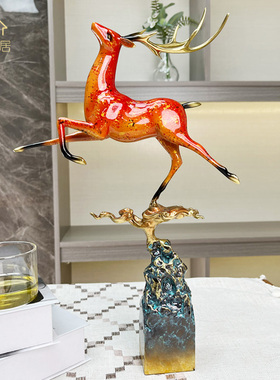 纯铜鹿摆件新中式鹿n家居装饰品玄关客厅办公室招财开业乔迁礼品
