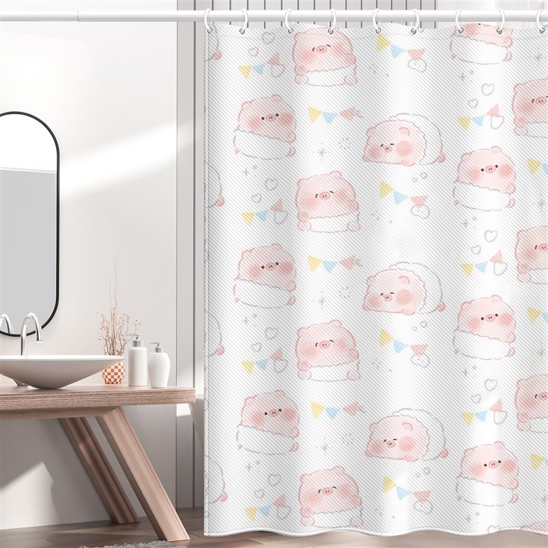 可爱卫生间浴帘免打孔防霉干湿分离F隔断帘浴室淋浴门帘防水布洗