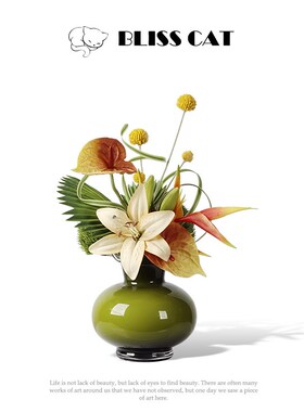 法式中古绿色玻璃花瓶插花样板房客厅茶几餐桌床头柜花Y艺花器摆