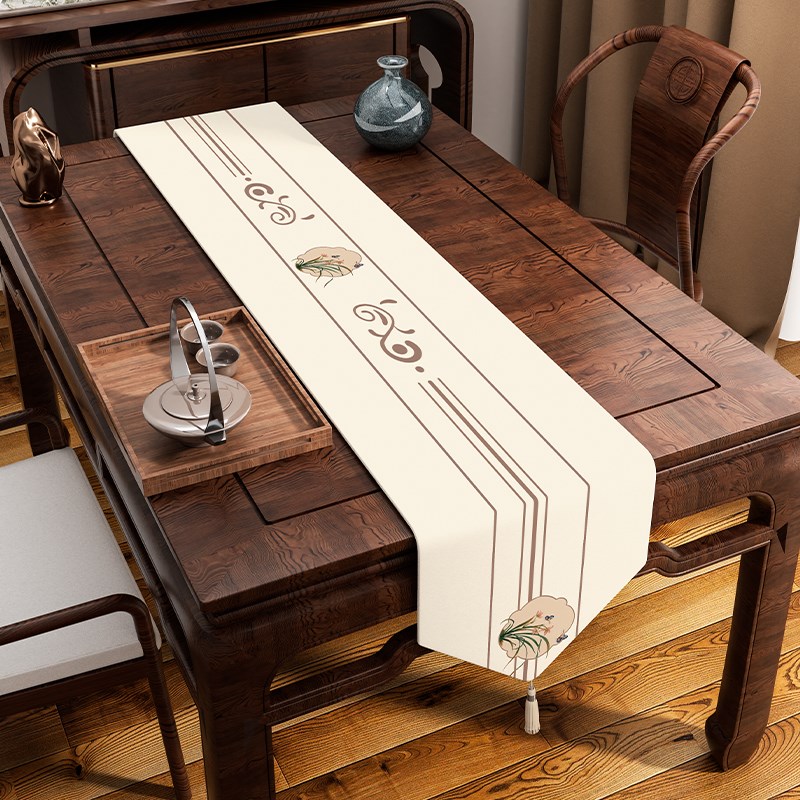 新中式桌旗禅意防水茶席茶台布艺轻奢高I端茶几桌布茶垫布现代简