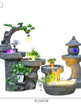 庭院鱼池景观摆件流水陶t罐假山循环造景室内玄关阳台花园布置