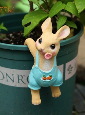 小动物乡村卡通i树脂爬盆边玩偶小人娃娃个性庭院桌面装饰朋友送