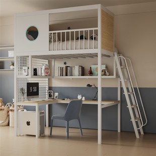 高架床上床下桌下书桌书架组合一体床I两用覆式二楼床阁楼单上层