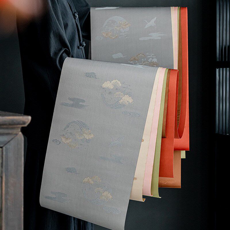 禅艺堂禅意云松鹤织锦防水提花锦缎刺绣茶席桌旗干泡垫Z杯垫茶盘