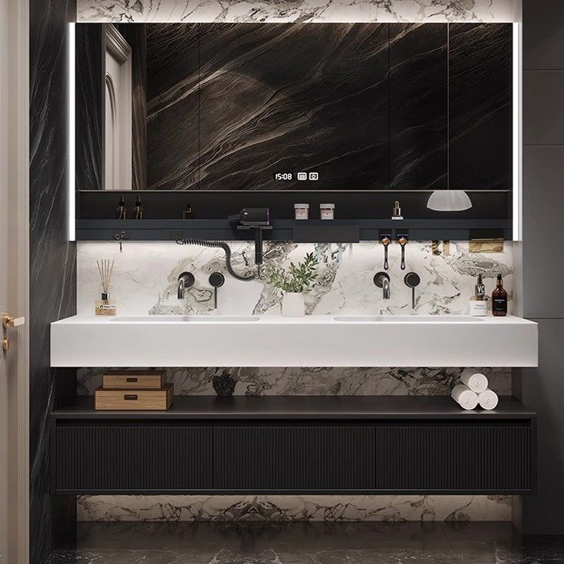 轻奢酒店风进口可丽耐一体盆浴室柜组合橡木烤漆双台盆Z洗漱盆定