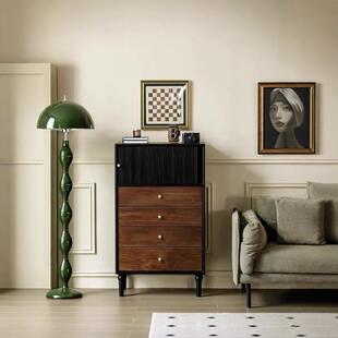 法式复古实木斗柜卧室中古风储物收纳柜小户型家用边柜拼色床尾柜