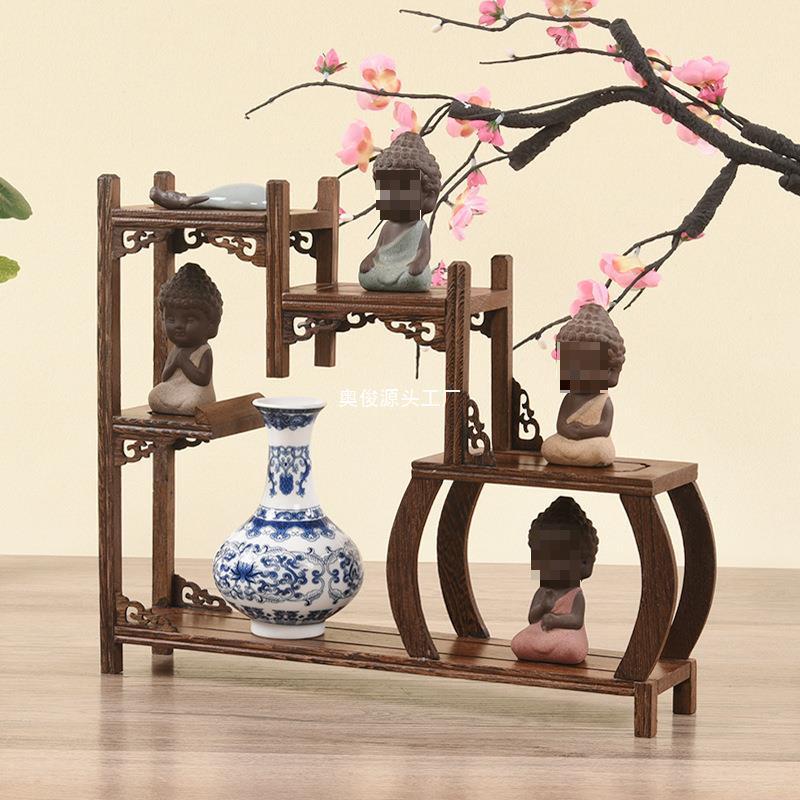鸡翅木小型博古架摆件实木中式茶杯茶具架子置物架紫砂茶壶展示架