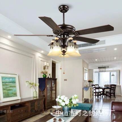 美式客厅吊扇灯北欧家用简约LED餐厅电扇灯卧室乡村复古风扇吊灯