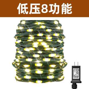 工厂现货圣诞灯串节日彩灯花园户外装饰美规8功能记忆墨绿皮线灯