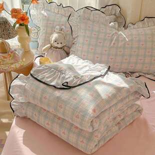 2025新款水洗棉大花边被套四件套直播热销款学生宿舍被罩床单三件