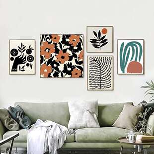 简约北欧文艺抽象客厅装饰画五联组合画现代手绘餐厅玄关挂画A281