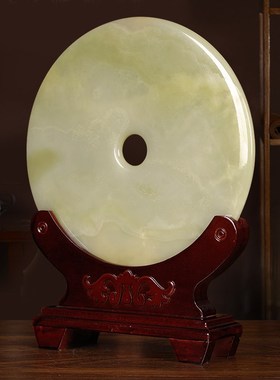 天然青玉石平安扣摆件客厅家居酒柜办公室装饰品新房乔迁开业送礼