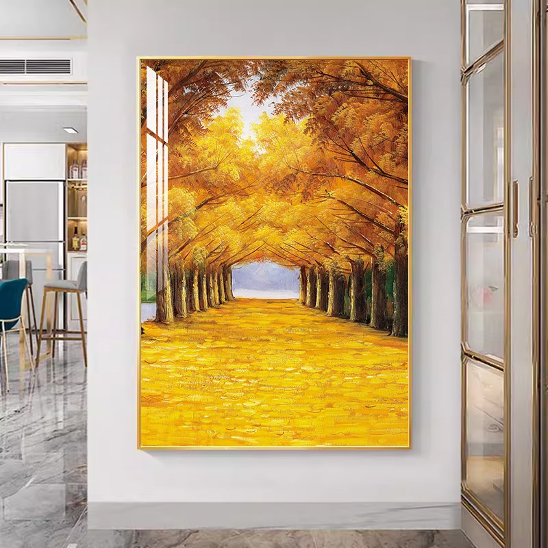 金色发财树画装饰画入户客厅壁画墙画招财树餐厅玄关走廊墙面挂画图片