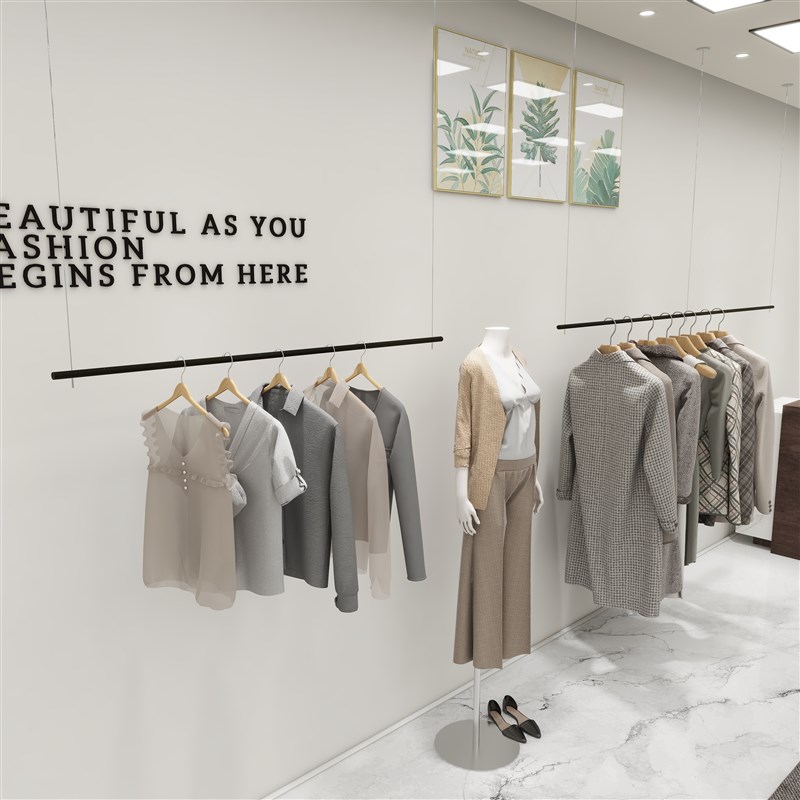男女装服装店悬挂式吊架服装展示架橱窗吊杆推荐新款黑色货架升降