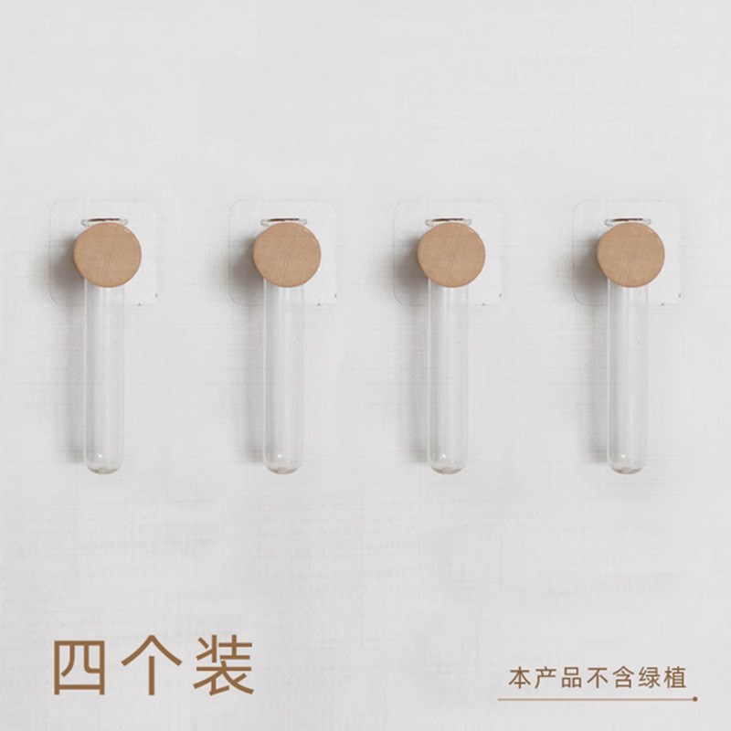 实木插花器日式墙面装饰品免钉水培植物玻璃容器卫生间墙面壁饰